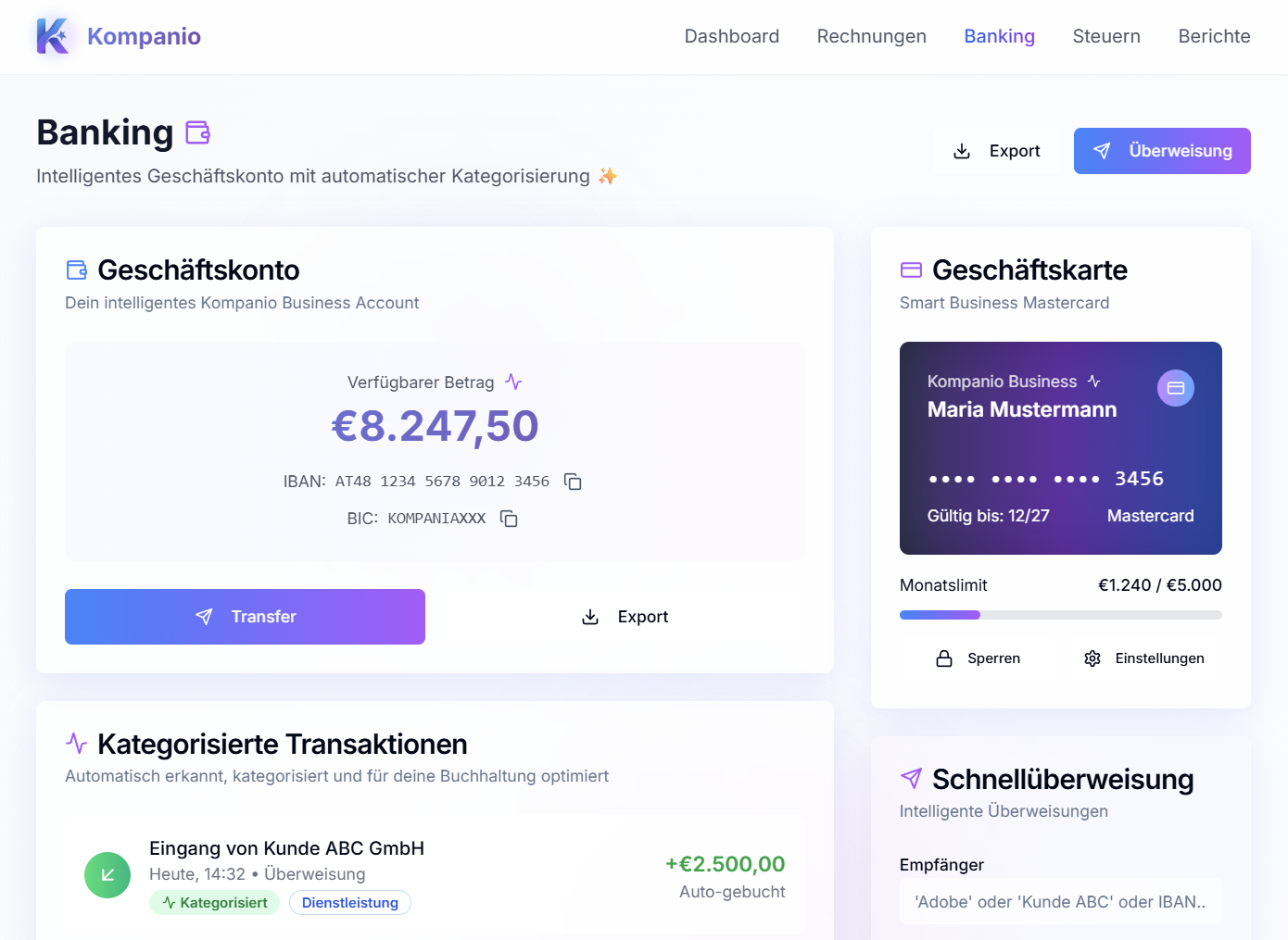 Bank inklusive - Kompanio Feature Screenshot