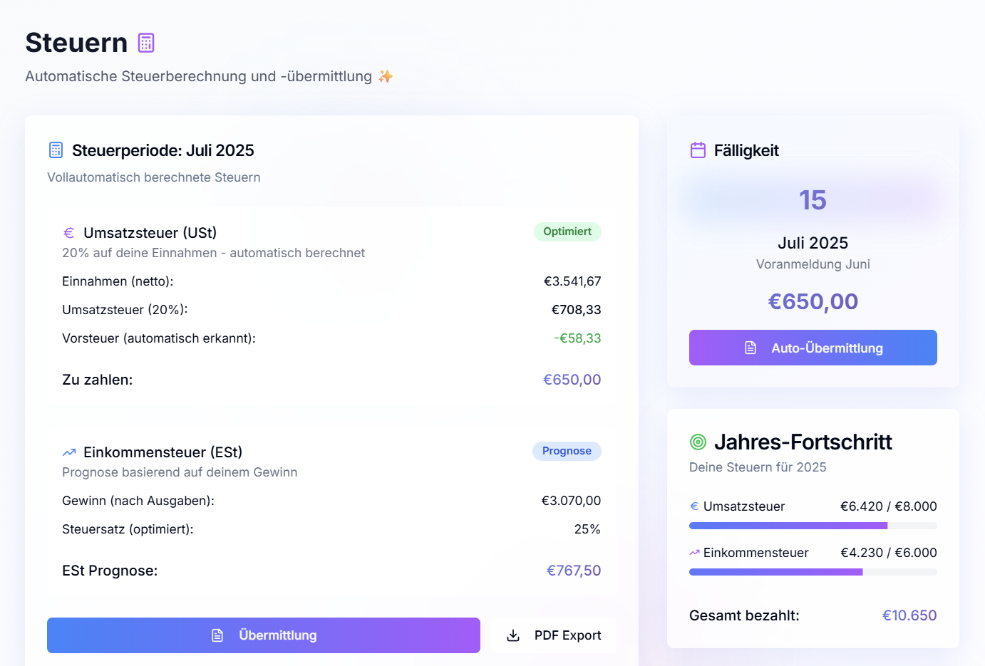 Steuer-Autopilot - Kompanio Feature Screenshot
