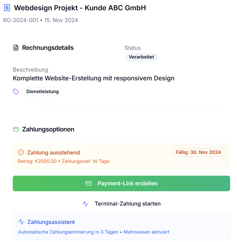 Zahlungslinks & Terminal - Kompanio Feature Screenshot